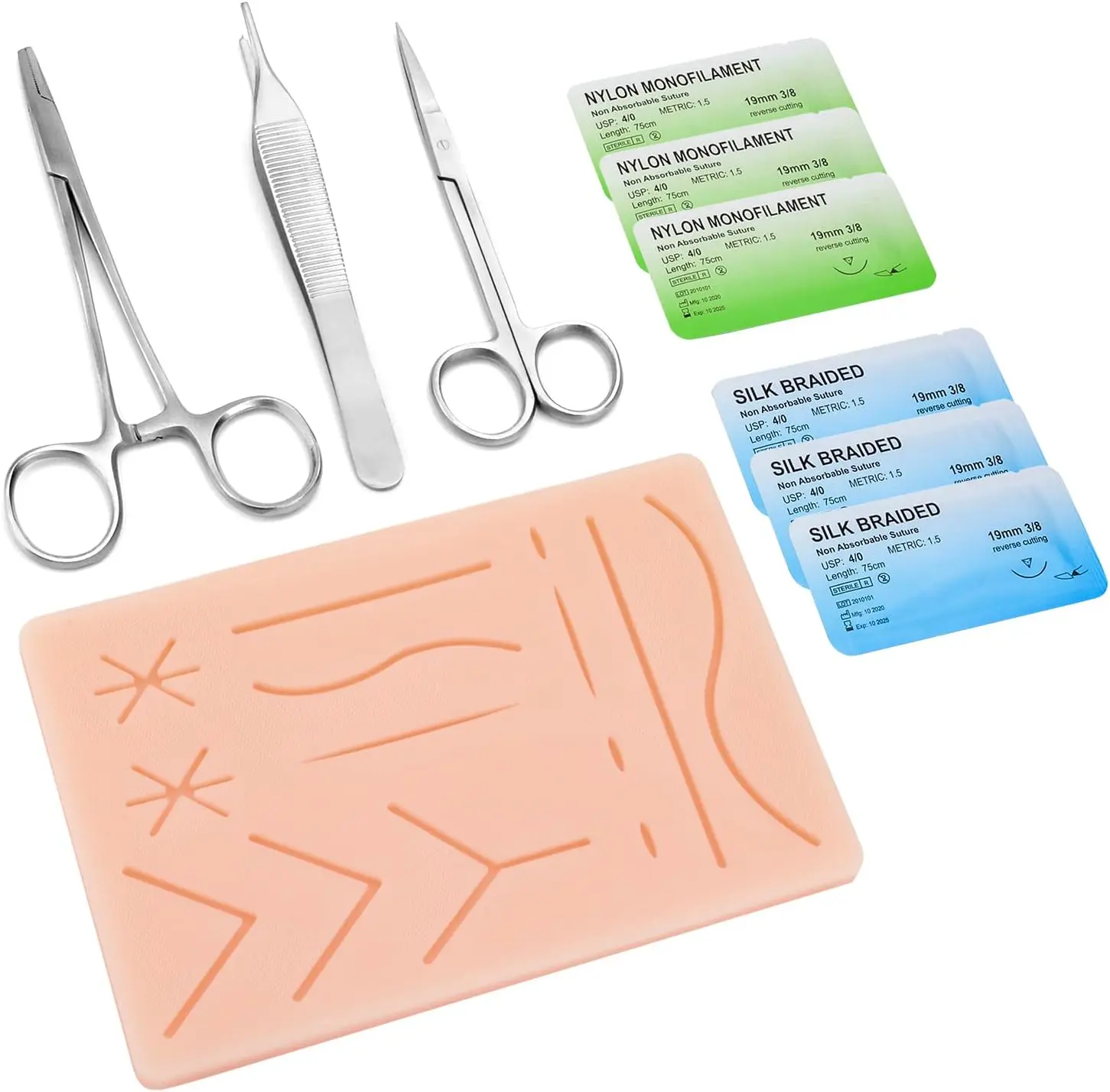 Suture Practice Kit for Medical and Vet Students, Starter Suture Kit Including Durable Silicone Pad, Suturing Tools, for Suture Curriculum Practice (Education Use Only)