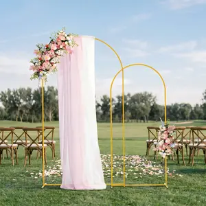 Set of 2 Golden Metal Arch Backdrop Stands Measuring 7.2FT, And 6FT, Perfect for Wedding Ceremonies, Showers, Birthday Parties, And Garden Floral Balloon Decorations