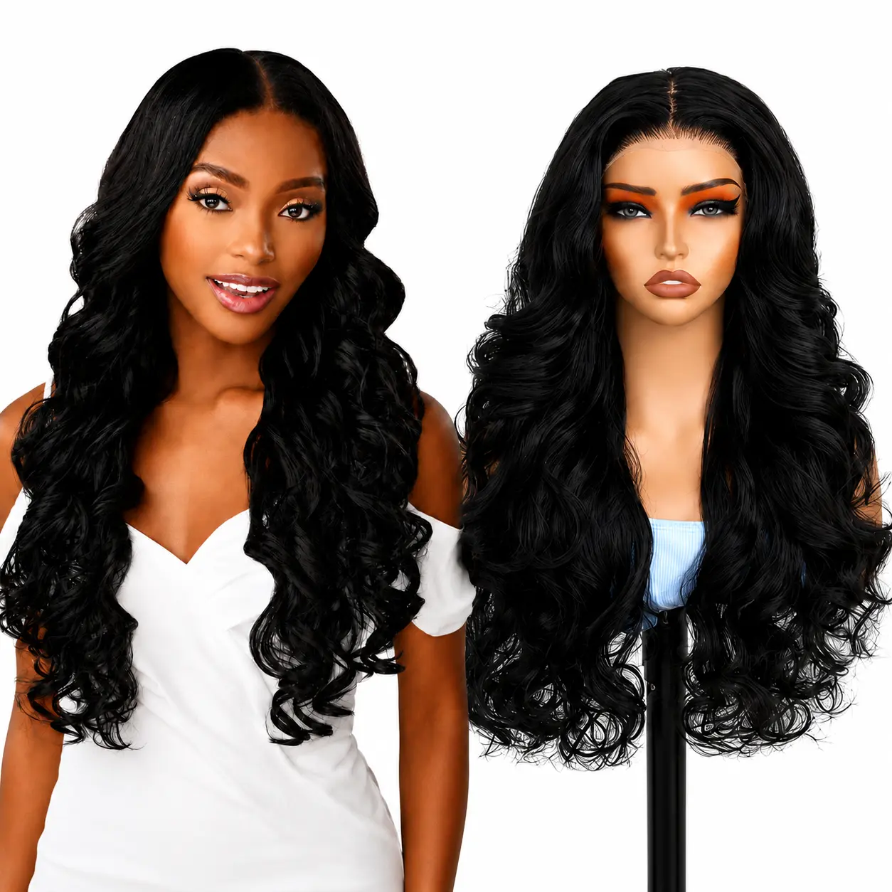 Auvzy 4X6 Glueless Wear to Go Wig 24inch Black Body Wave Synthetic Closure Wig Natural Hairline Soft and Bouncy No Glue Lace Front Wigs for Women #DealsforYouDays