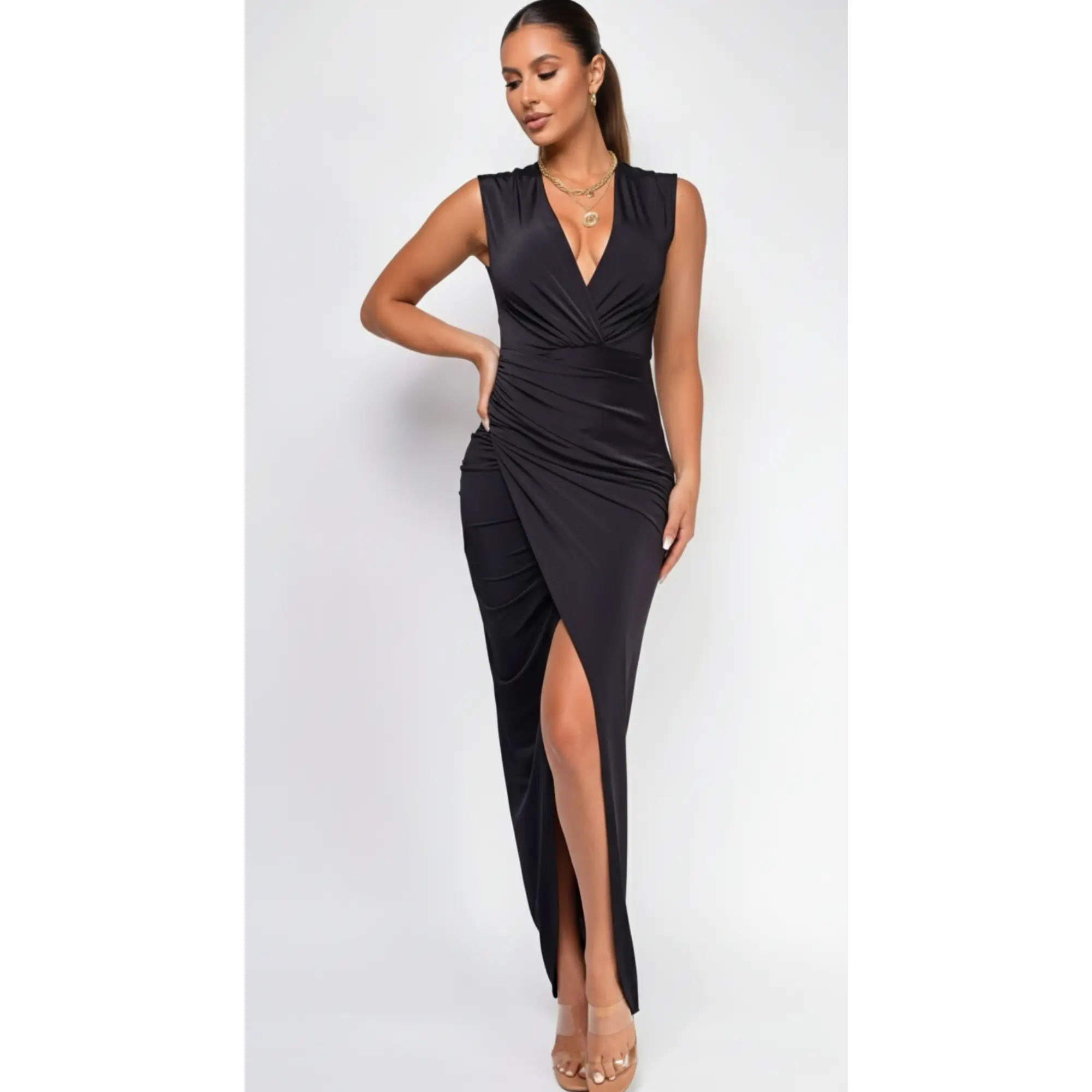 lauriell black wrap front crepe midi dress - TikTok Shop