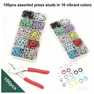 100PCS Metal Snap Buttons with Hand Press Pliers Set, Sewing Accessories Kit for DIY Clothing, Hats & Crafts, Seamless Fastener Tool Set