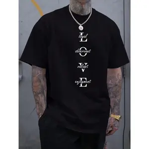 Men's Vintage-Inspired Fashion T-Shirt with Geometric Lettering, Knit , Regular Fit, Crew Neck, Short Sleeve, Weekend Casual - Summer Sports Tee with Slight Stretch
