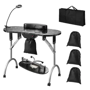 Spring new arrivals Portable Manicure Table, Foldable Nail Table with Electric Dust Collector, Moveable Nail Tech Desk & 4 Wheels, 3 Dust Bags, Bendable LED Lamp, MDF Nail Art Workstation for Home Spa Beauty Salon