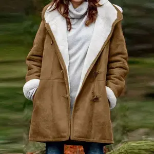 Winter Sherpa Lined Jacket for Women Duffle Toggle Coat Hooded Fleece Jacket