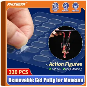 320 Pcs Removable Gel Glue Putty for Museum Action Figures, Clear Earthquake Putty Adhesive Dots, Sticky Tack for Wall Hanging, 0.31x 0.51 Wax Mounting Tape