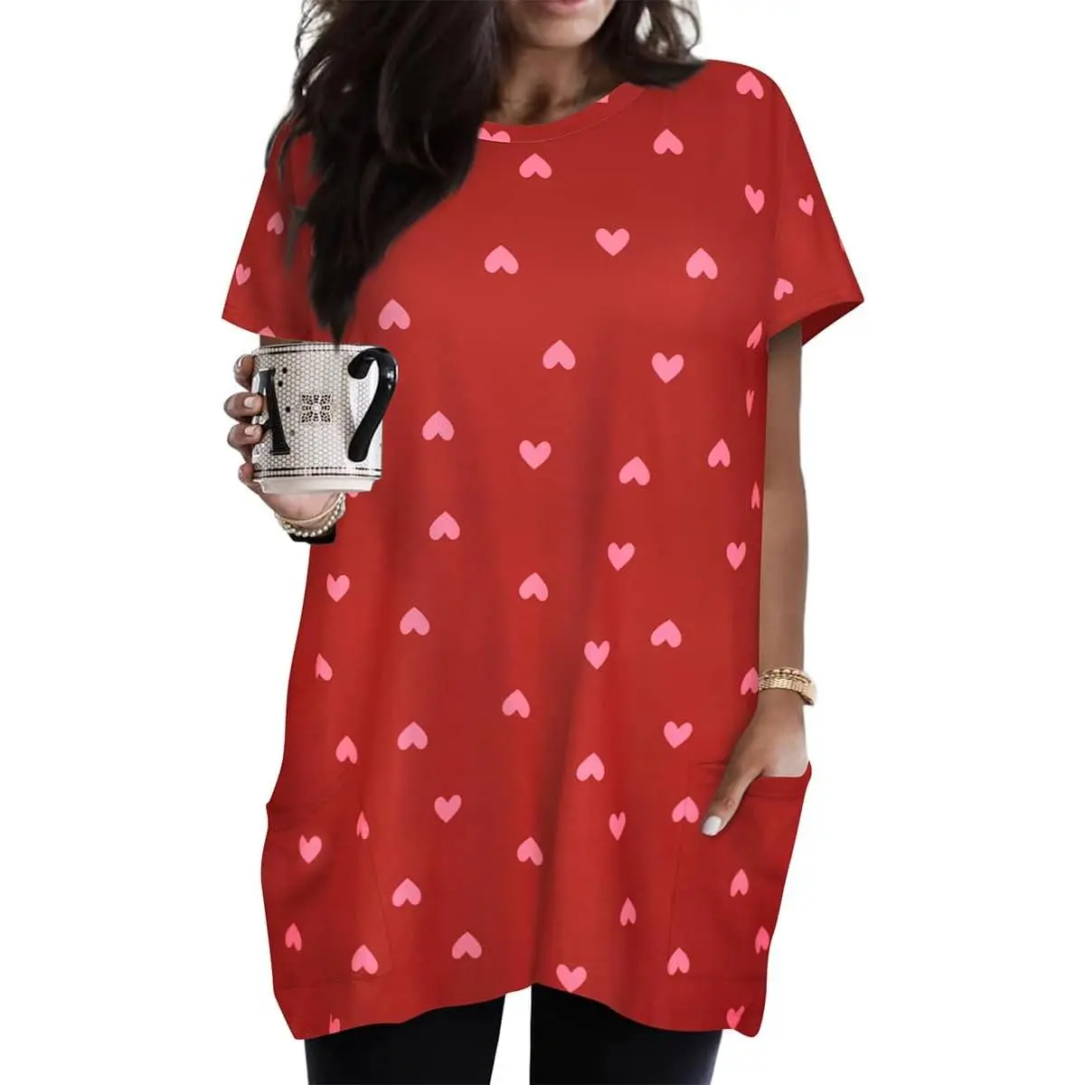 RITERA Plus Size Tops for Women Long Tunic Tops Summer Long Shirts Short Sleeve Spring Tops with Pockets for Leggings XL-5XL