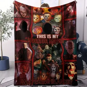 This Is My Horror Movie Watching Blanket, Classic Scary Film Characters Collage Flannel Blanket, Cozy Soft Warm Blanket for Bed & Couch, Horror Fan Gift Blanket for Gothic & Thrill Enthusiasts, Flannel Dad Blanket