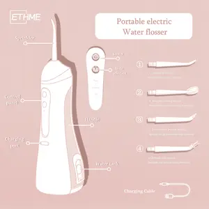 ETHME A16 Christmas Portable Dental Water Flosser with Water Flosser Pink Oral Irrigator with Replaceable Jet for Brace Plaque Remover Waterproof Gift