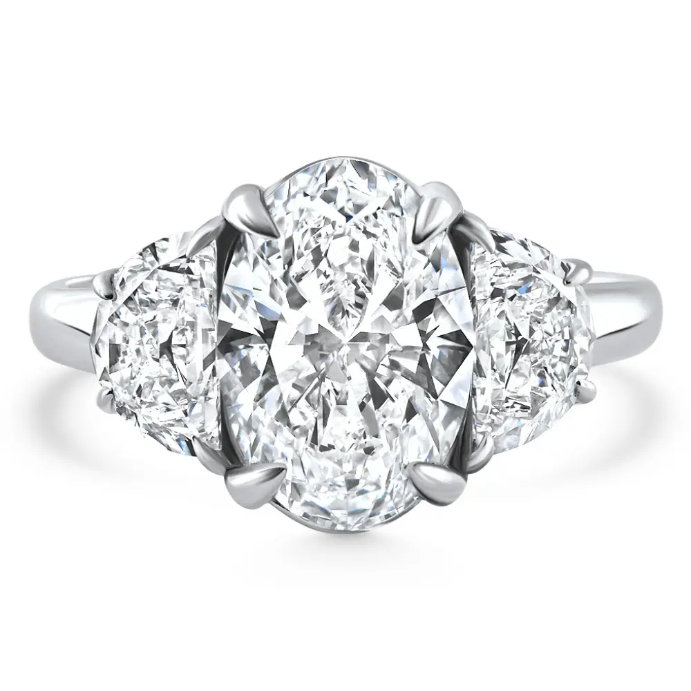 Certified 4.40Ct Oval & Half Moon Diamond Engagement Ring White Gold Lab Grown