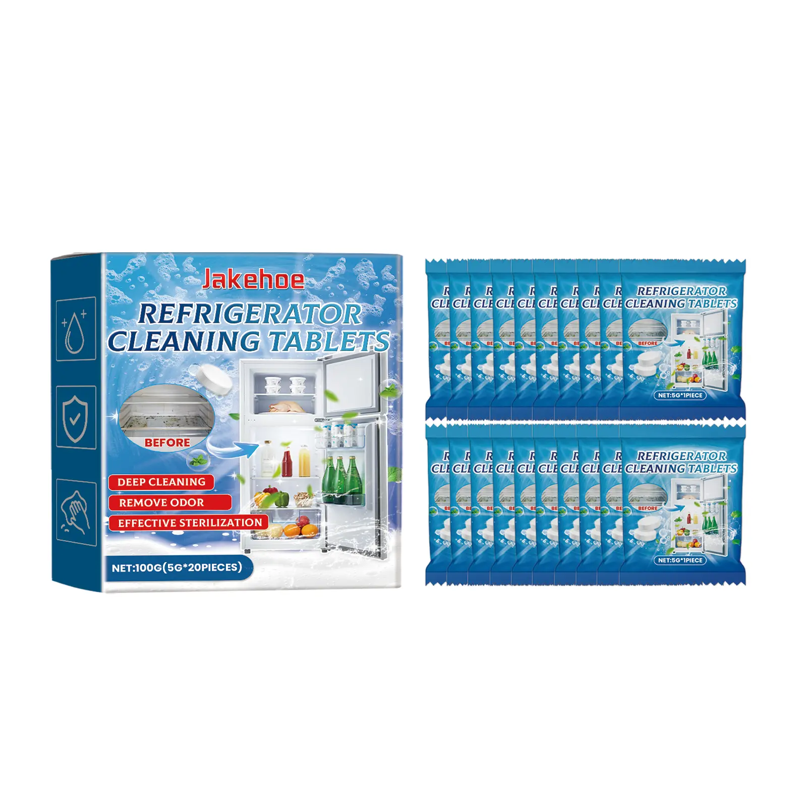 Household Cleaning Solid Refrigerator Cleaning Tablets with Fruity Aroma - Multipurpose Appliance Cleaner for Removing Grease, Odors, Mold from Refrigerators, Towel-Compatible Surfaces