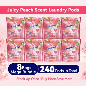 8 Bags Mega Bundle, 240 Count Miss Peach BloomWell Laundry Pods,  30 Pcs/Bag, Family Size, Stock Up Once, Luxury Scent, Long-Lasting Fragrance with Microcapsule Technology, Deep Cleaning, Stain Removal, HE Compatible