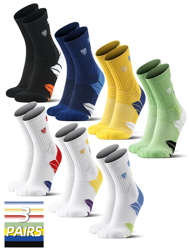 Men's 3-Pack Print Mid-Calf Cotton Sports Socks Set, Moisture-Wicking Mesh Fabric, Shock-Absorbent, Wear-Resistant, Towel-Lined, Machine Washable Athletic Workout Socks for Soccer, Basketball