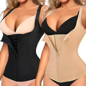 FAJAS REDUCTORAS COLOMBIAN WAIST TRAINER BODY SHAPER VEST FAJAS SLIMMING GIRDLE Adjustable Bottom Compression Fabric Shapewear Womenswear Clothes Everyday Fit Jeans Lightweight Stretchy Suits Top Workout Zipper Basic Black