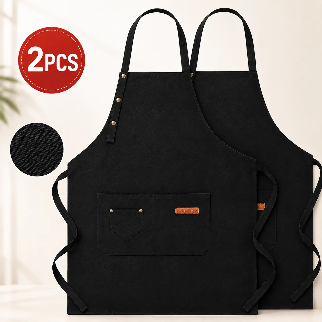 Upgrade Your Kitchen with a 2-Pack of Black Aprons. Features adjustable neck ties, a handy pocket, and a comfortable fit for cooking, baking, or grilling.