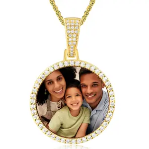 PeregrinaX Big Circle Chain Personalized Photo Necklace for Women and Men Memory Gift Christmas Gifts