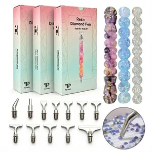 Premium Resin Diamond Art Pen Set - 3 Ergonomic Drill Pens, 12 Interchangeable Metal Tips - Essential DIY Crafting Tool for Diamond Art