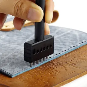 1pc Leather Row Round Hole Tooth Punch Tool, Convenient Circular Cut 2/4/6 Hole DIY Handcraft Drilling Leather Craft Punching Tool 5mm Spacing