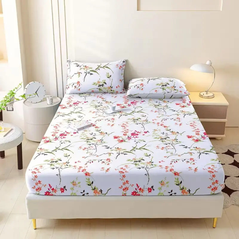 3-Piece Fresh Floral Bedding Set, Soft Comfy Bedding, Soft Comfortable Bedroom Decor, Guest Room & Dormitory Bed Linen, Decorative Bedsheet Sets, Includes 1 Fitted Sheet + 2 Pillowcases