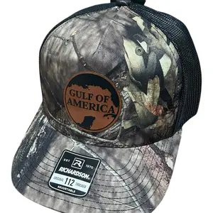 Gulf of America Hat with Logo, Adjustable Fit, Adjustable Closure, Mossy Oak Country DNA Black Mesh Design, MAGA Trump 2024 Baseball Cap