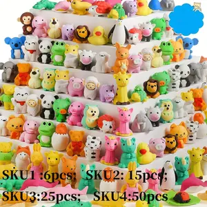 6/15pcs assorted animal erasers for pupils, classroom desk companions, 3D puzzle mini erasers, back-to-school gifts, classroom reward prizes, Office Stationery Supplies, for Easter,Christmas and birthday presents