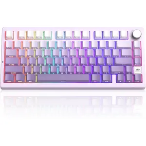 MageGee LIGHT75 Wireless Creamy Keyboard, Gasket Structure Hot Swappable, 75% Compact 2.4G/USB-C/BT5.0 RGB Backlit Gaming Keyboard for Win/Mac/PC, Side Printed PBT Keycaps, 4000mAh Battery, Purple