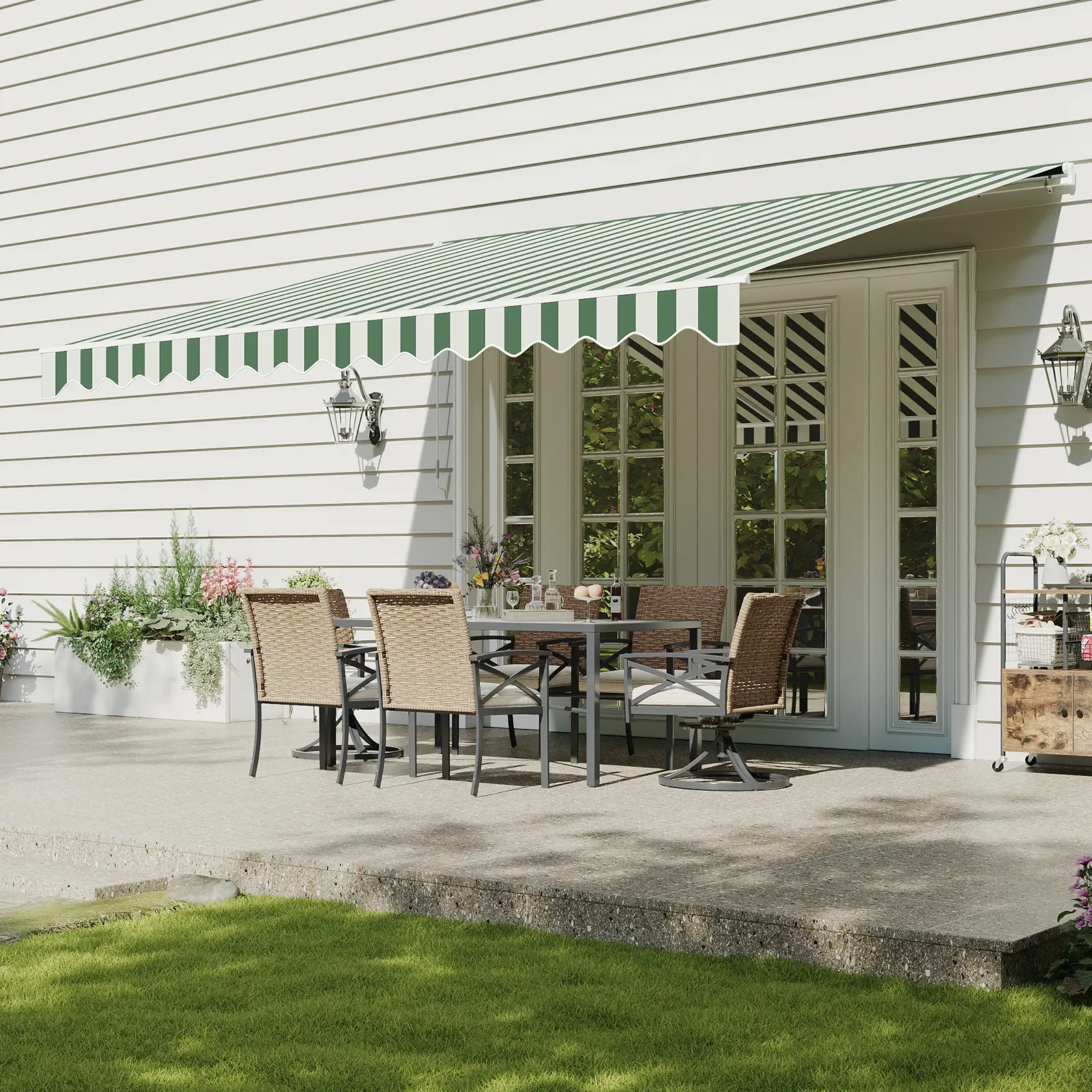 Aoxun Heavy Duty Rectangle Manual Retractable Awning, 12x10 FT Adjustable UV Resistant Sun Protection Patio Canopy with Crank Handle, Waterproof PA-Coated Sunshade Polyester Fabric for Backyard, Deck, UV Prevention, Heavy Duty Awnings, Uv Resistant Canopy