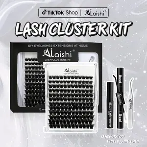 AILAISHI Lash Clusters Kit, DIY 3D Cluster Eyelash Extensions 10‑18mm,144pcs D Curl Soft Natural Lashes with Lash Bond and Seal,Tweezers, Remover–Natural Fake Cat Eye Wispy Individual Clusters, Summervibes