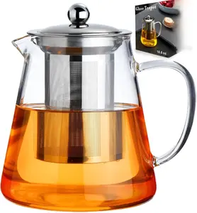 Glass Teapot 18.6oz/550ml, Tea Pot with Removable Infusers for Loose Tea, Borosilicate Glass Tea Kettle Tea Maker Stovetop for Camping, Tea Infuser for Loose Leaf Tea Travel