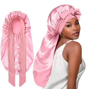 High Quality Silky Long Satin Bonnet Wide-Brimmed Extra Large Size Nightcap with Elasticated Floppy Band for Natural Curly Hair