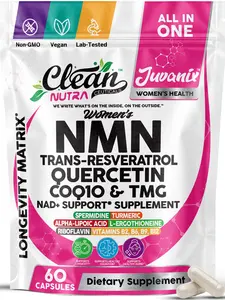 NMN Supplement 500mg NAD+ Resveratrol for Women – Womens NMN NAD Supplement with CoQ10 Quercetin Quercetin CoQ10 – Longevity Anti Aging Cellular Energy Brain Health – Nicotinamide Mononucleotide – 60 Capsules – Clean Nutra Juvanix