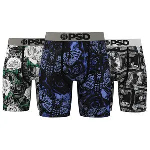 PSD Mens Floral Bens Boxer Brief 3 Pack - Standard Length 7 Inch Inseam, Soft and Breathable Poly Blend Fabric Street Style Underwear