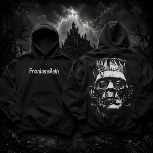 Retro Frankenstein Hoodie, Vintage Horror Graphic Unisex Pullover