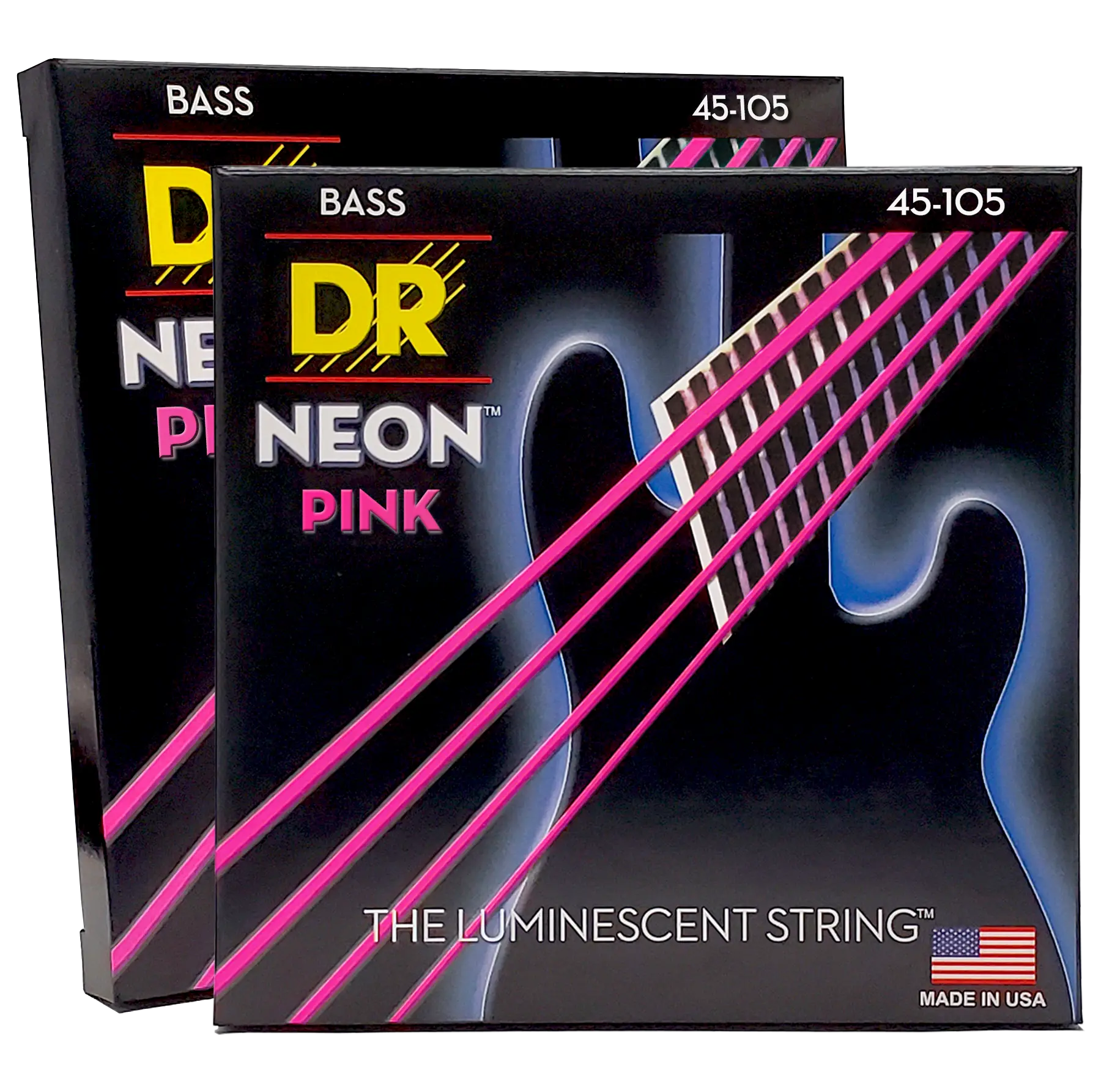 DR NEON Pink 4 String Bass Strings 45-105 - TikTok Exclusive Pack of 2 - The Luminescent String - Bright Musical Sound - Made in USA
