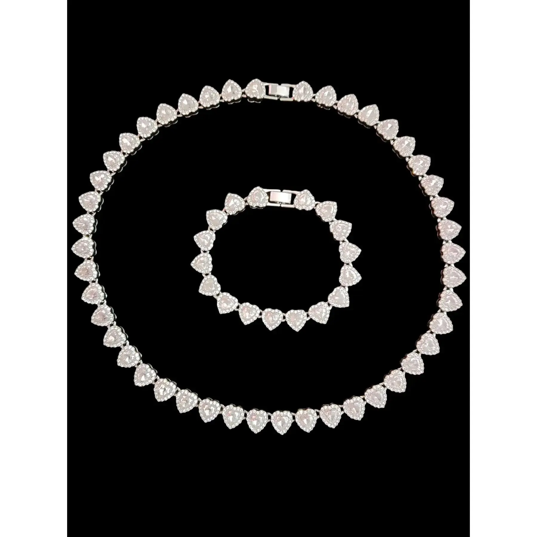 2Pieces/Set 10mm Love Heart Shape Chain Necklace and Bracelet Men or Women Hip Hop Iced Out Bling Bling Chain Necklace and Bracelet Fashionable Elegant Jewelry Set Fashion Set Jewelry Valentines Gift