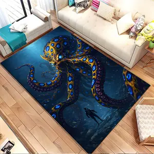 Giant octopus underwater scene. Printed pattern home carpet, suitable for living room, bedroom, kitchen mat, home decoration, carpet, and suitable as a holiday gift for family and friends