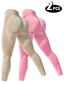 2PCS Set Women's Seamless Contour Shadow Leggings, High Waisted 3D Shading Yoga Pants,  Booty Lifting Smile Line Workout Tights