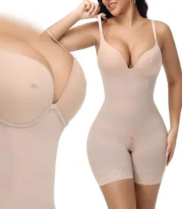 KELLYLEE Shapewear for Women Tummy Control Seamless Mid-Thigh Bodysuits Sexy Corset One Piece Fajas Bridal Bodysuit Built in Bra