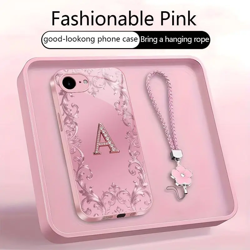 Suitable for [iPhone 16e] high-end women's phone case🥰，free four-leaf clover lanyard included—choose any one of the 26 letters. Drop-resistant and fingerprint-proof. YM99