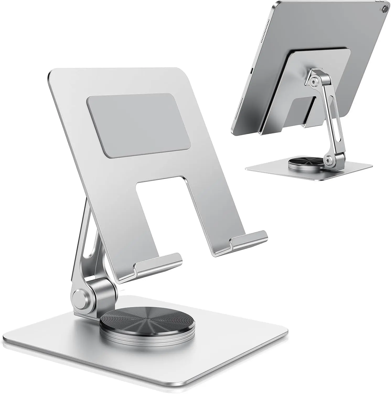 TIGRIS 360° Rotating Steel Tablet Stand - Adjustable Folding Metal Desk Holder, Portable Stable for Office, Kitchen, Compatible with iPad Pro/Air/Mini, Kindle, Surface, Smartphone, Computer Accessories