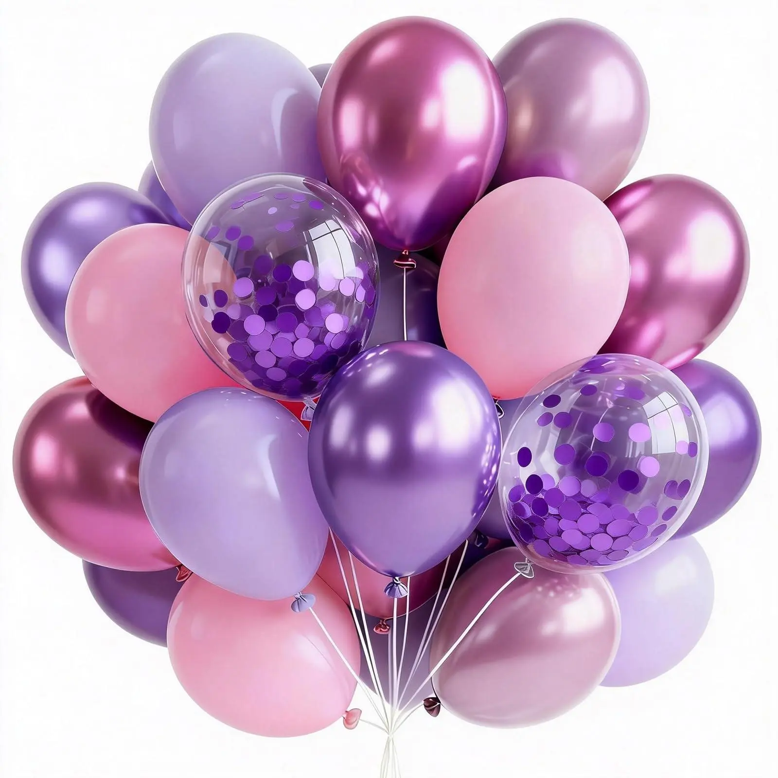 PartyWoo 12 in Thick Metallic Confetti Mix Balloons (66pcs) - Blow Up Balloons with Long Float Time, Decorations for Princess Birthday Parties, Birthday Ideas