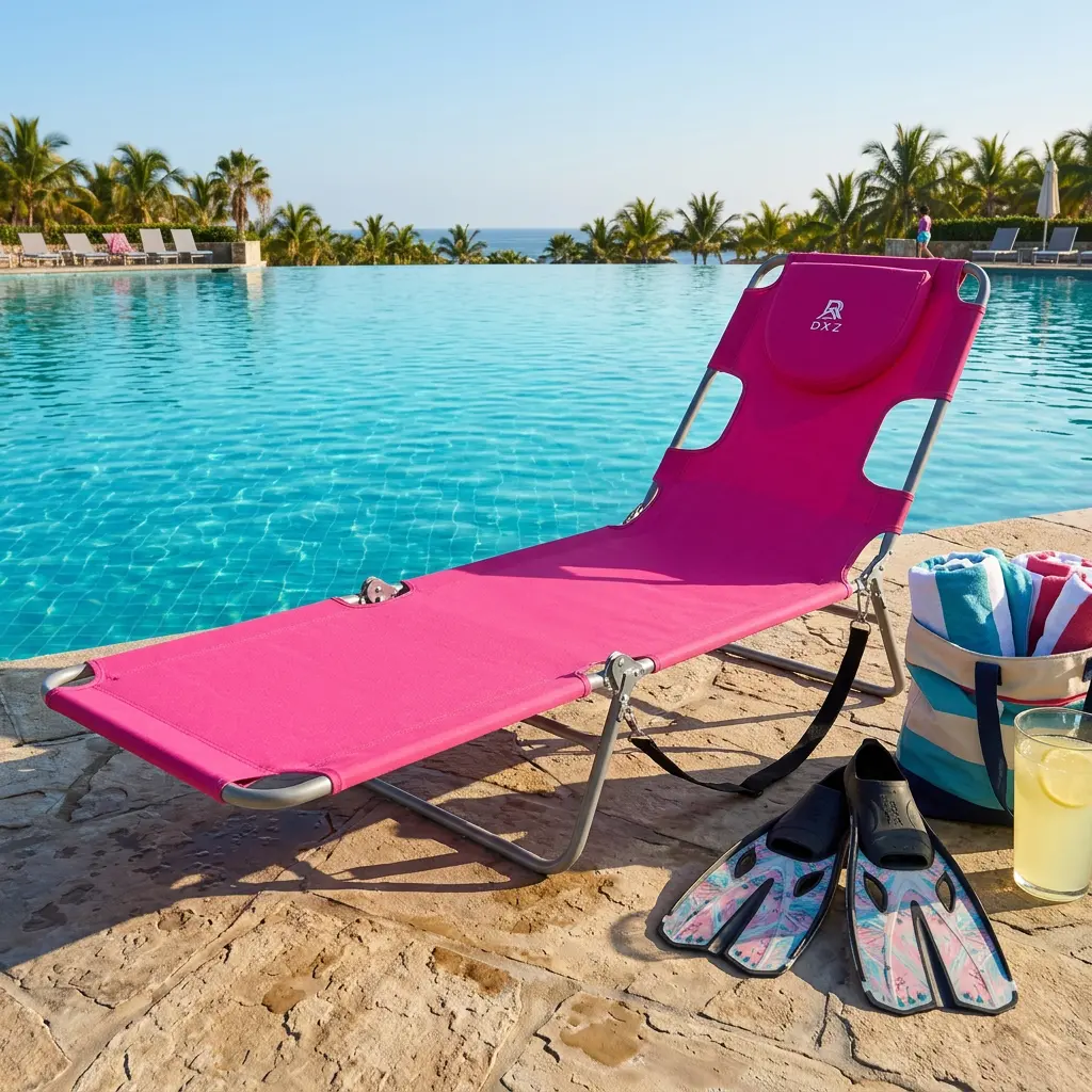 Portable Foldable Beach Sun Lounge Chair | Multi-Angle Reclining Tanning Chair with Face Opening, Waterproof Fabric Outdoor Chaise for Beach Pool Camping Road Trip. tiktokshopbacktoschool