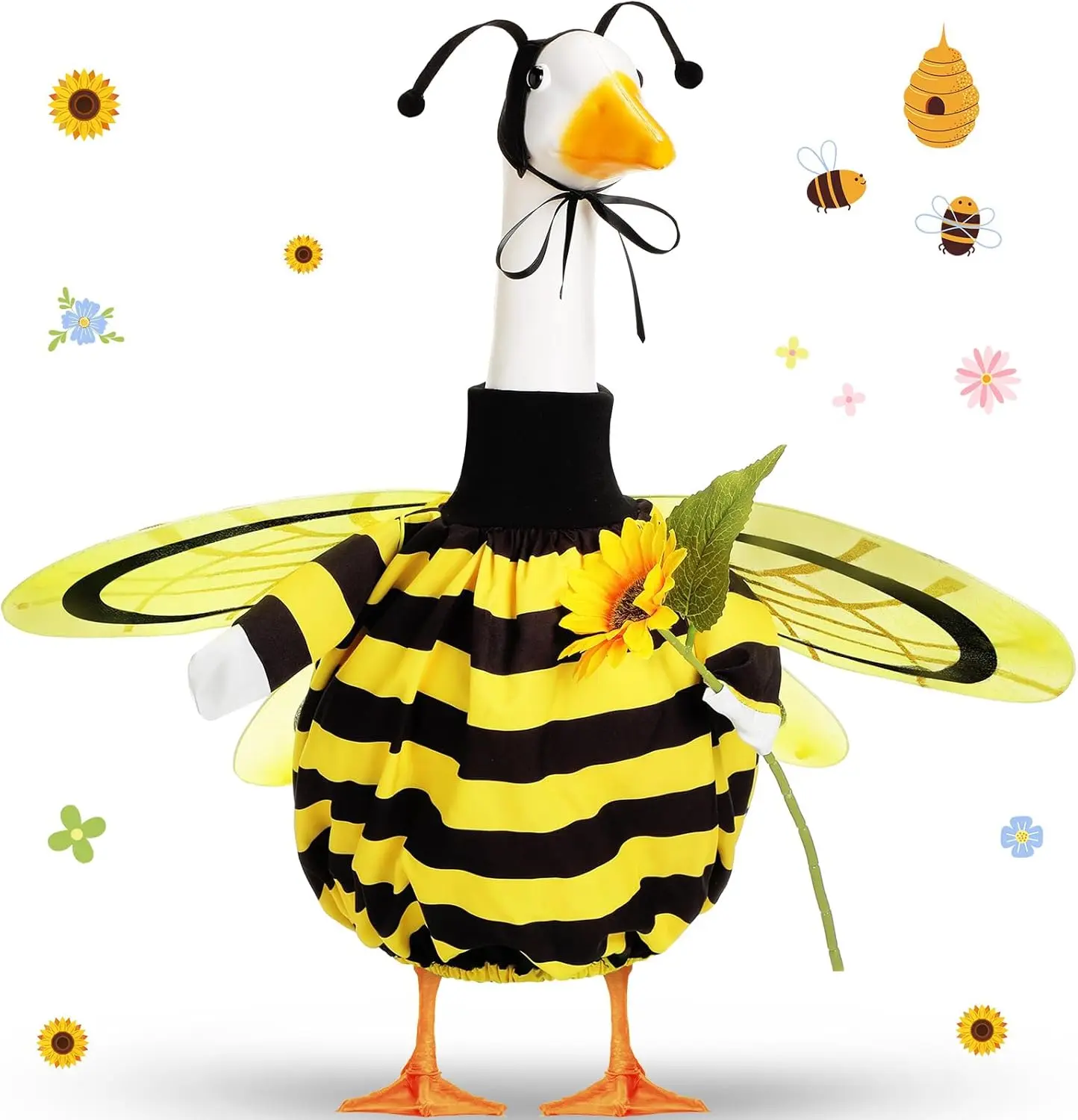 Spring Ladybug Goose Outfit for 23" Porch Goose Clothes with Ladybug Wings Sunflower for Spring Valentines Outdoor Patio Yard Lawn Art Decoration