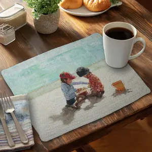 360 stand Braided Polyester Rectangle Bathroom Placemat - 14x18 in, Moistureproof Coastal Marine Decor, Beach Scene Design for Little Girls, Home Bathroom Decorative Accessory, Synthetic, Decor Items