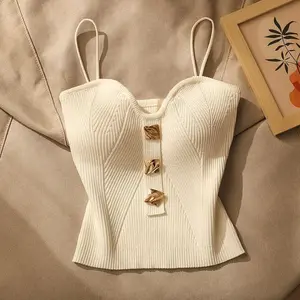 Women's 2025 Spring & Summer High-End Minimalist Smooth Basic Camisole - Small Fragrance Wind Knitted Tube Top Sling, Sleeveless Back Short Top for Day Wear, Inner & Outer Use