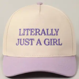 Literally Just A Girl Embroidery Two Tone Trucker Hat: LAVENDER / ONE SIZE