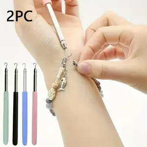 Fashion Stainless Steel Jewelry Bracelet Hook Tool Set, Adjustable Wristband Holder, Easy Wear and Remove Jewelry Aid, 2 Pieces