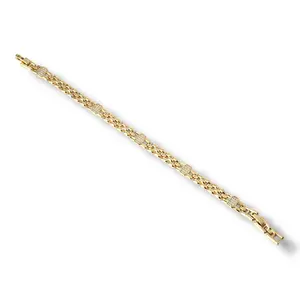 Stackable Gold Layered Interlocking Link Bracelet - 4mm Width, 7-7.5in Adjustable Length, Polished Finish, Sparkling Zirconia Accents, Elegant Daily Wear Costume Jewelry, Stackable Bracelets Gold
