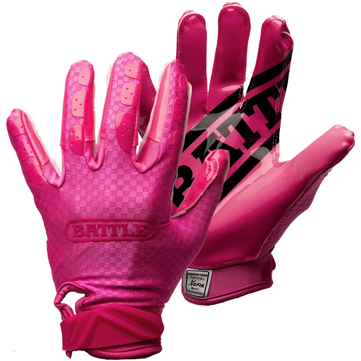 Battle Sports NFHS/NCAA/NOCSAE Compliant Adult TripleThreat Football Gloves with UltraTack Grip, Checker Pattern, and Hook & Loop Strap - Pink, Adults, Anti-Skid, Meets Nfhs/Ncaa/Nocsae Standards