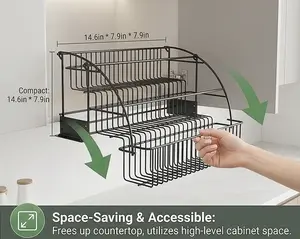 3-Tier Pull Down Spice Rack, Step Storage Holder, Drop Down Spice Rack Organizer, Large Capacity Kitchen Storage Shelf for Cabinet/Pantry Holds Seasoning Jars Retractable Organizer, Black