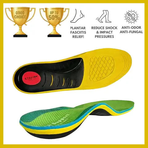 Cushioned Athletic Orthotic Insoles - Sturdy High Arch Support, Shock-Absorbing for 220+lbs, Plantar Fasciitis, Flat Feet, Standing All Day, Fishing, Camping, Chef Work Boots, Heightening Shoe Inserts, Sweat-Wicking
